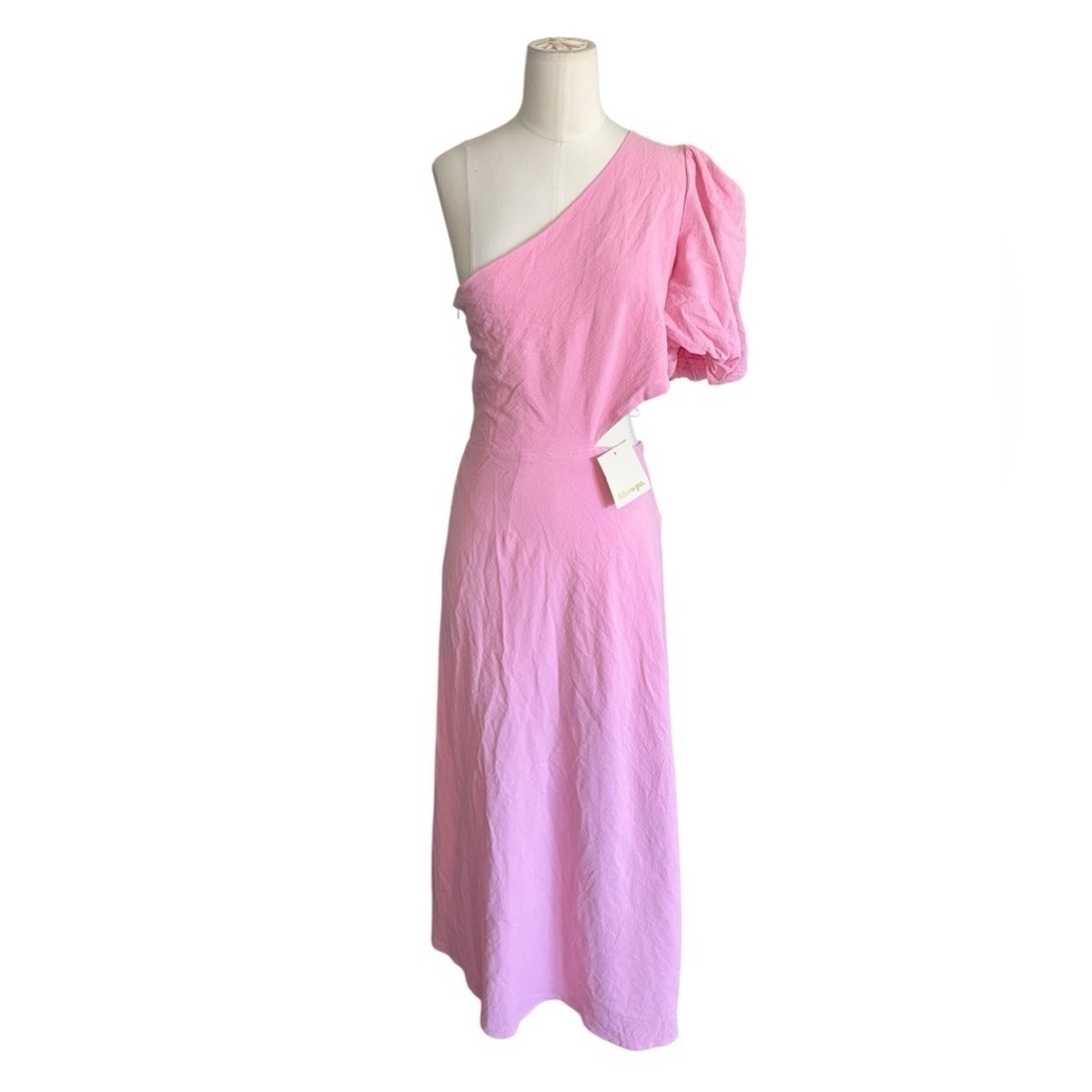 SHOWPO MARCIA MIDI DRESS - ONE SHOULDER DRESS WITH SIDE CUT OUT IN PINK - Picture 4 of 10
